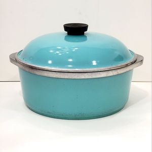 Vintage Club Cast Aluminum Turquoise Teal 4 Quart Dutch Oven Stock Pot Pan w/Lid